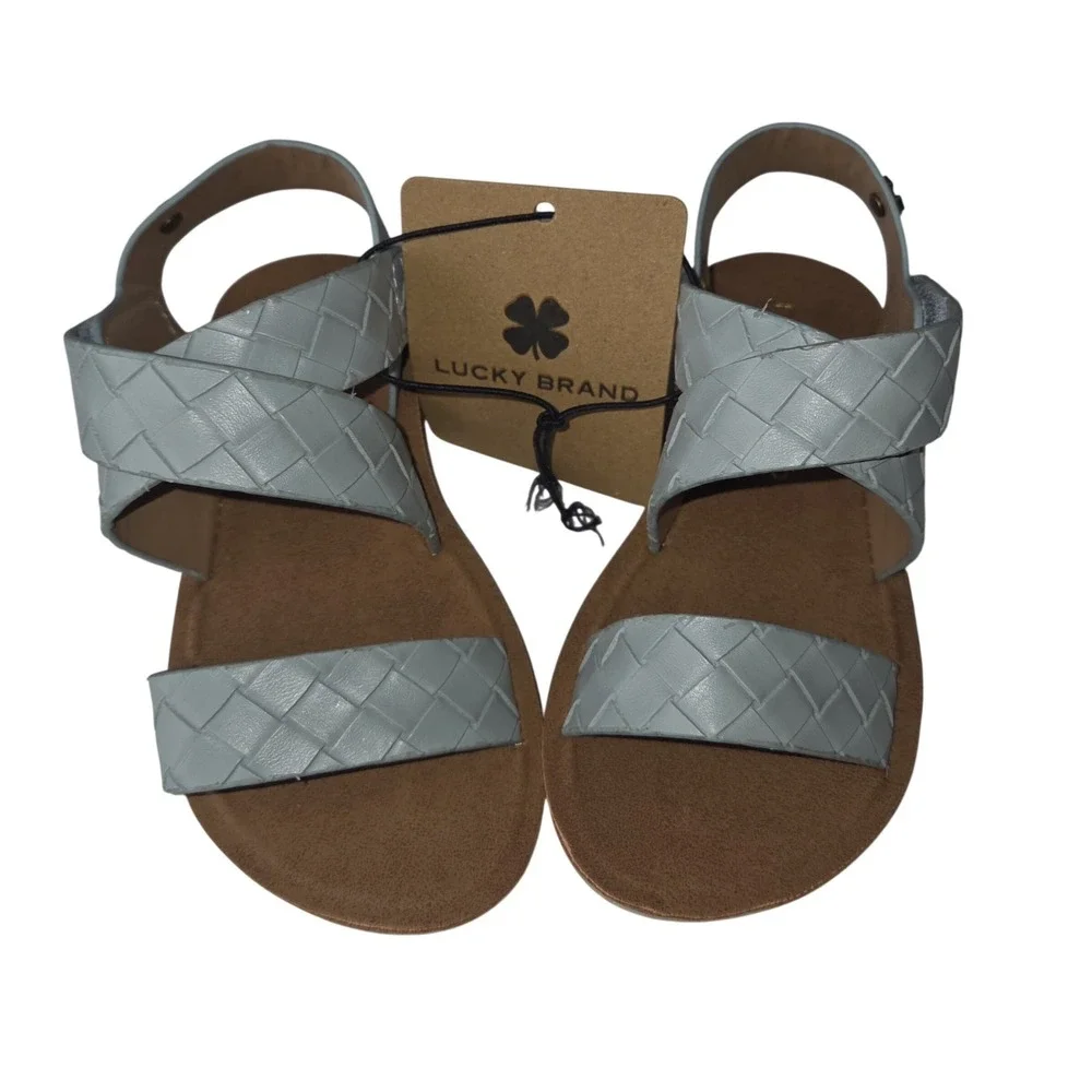 Lucky Brand Light Blue Woven Strappy Flat Sandals‎ Hook and Loop Ankle Strap 10